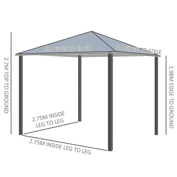 3(m) Outdoor Gazebo Canopy Party Tent Aluminum Frame with Sidewalls