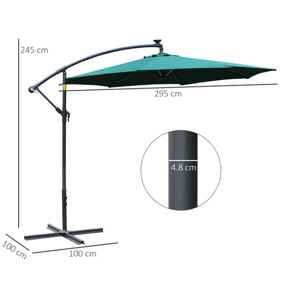 3(m) LED Patio Banana Umbrella Cantilever Parasol w/ Crank, Green Outsunny