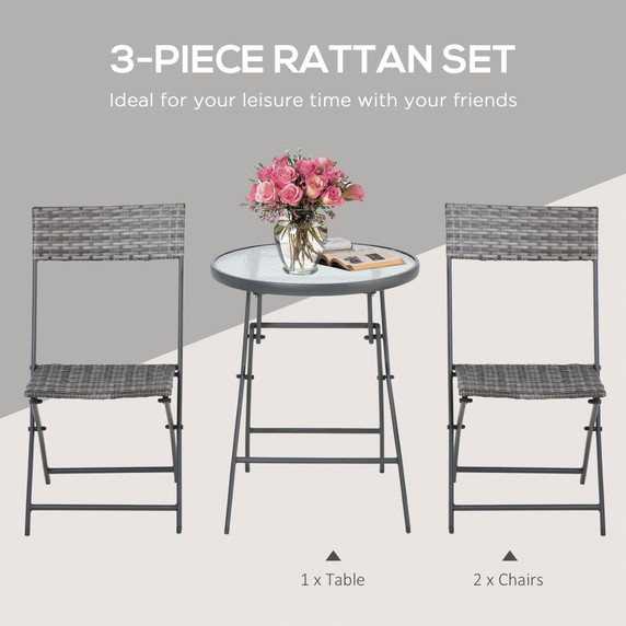 3 PCs Patio Wicker Bistro Set Foldable Table and Chair Set Outsunny