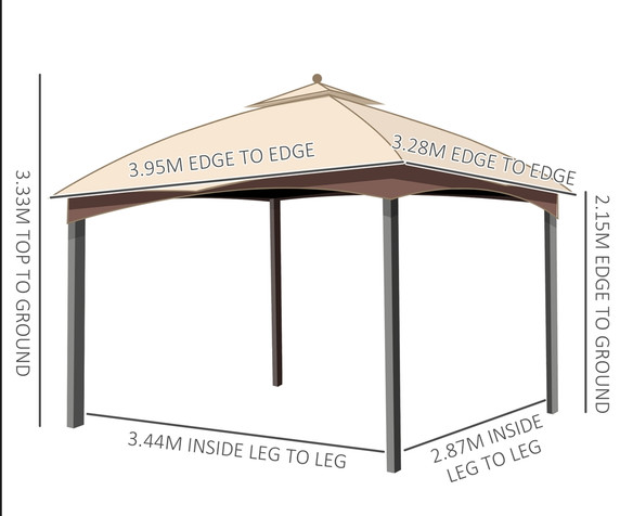 4 x 3m Patio Gazebo, Double Tier Roof, Removable Net Khaki