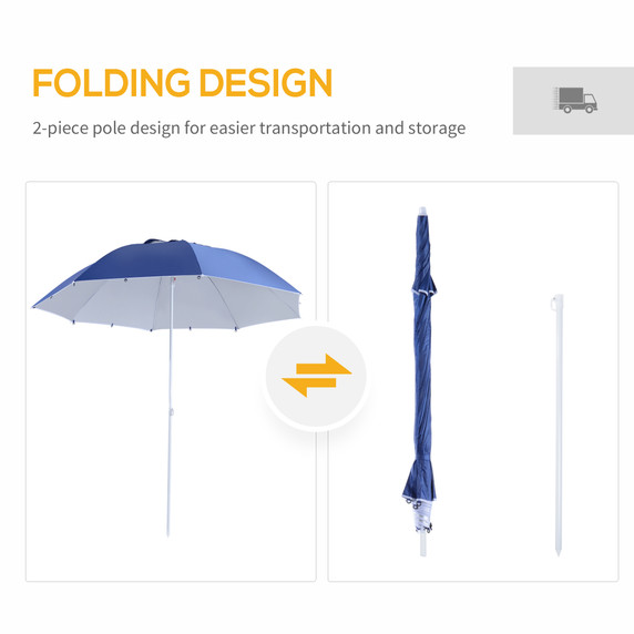 Beach Umbrella Sun Shelter 2 in 1 Umbrella UV Protection Steel Blue Outsunny