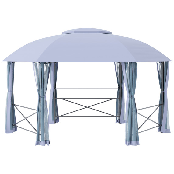 4x4.7m Metal Gazebo Canopy, Hexagon Shape Garden Net, Steel Frame, Grey