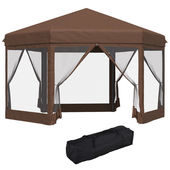 Hexagonal Garden Gazebo Shelter Adjustable with Mosquito Net Brown