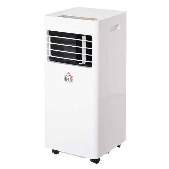 HOMCOM Mobile Air Conditioner in White with Remote Control, Compact Design, Three Modes, Two Speeds, and 24-Hour Timer - Ideal for Cooling, Dehumidifying, and Ventilating Small Spaces