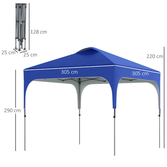 Outsunny 3x3M Pop Up Gazebo in Blue with Adjustable Height and UV50+ Canopy