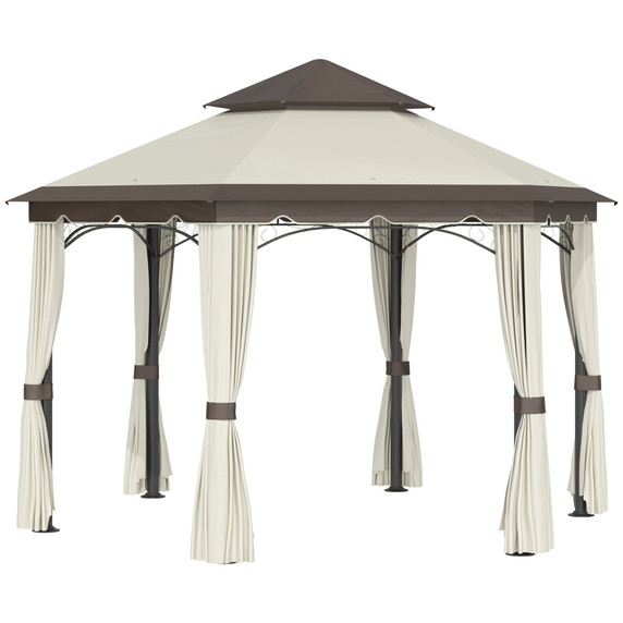 Outsunny 3.4m Steel Gazebo Pavilion with Elegant Hexagonal Design and Sun Protection Canopy