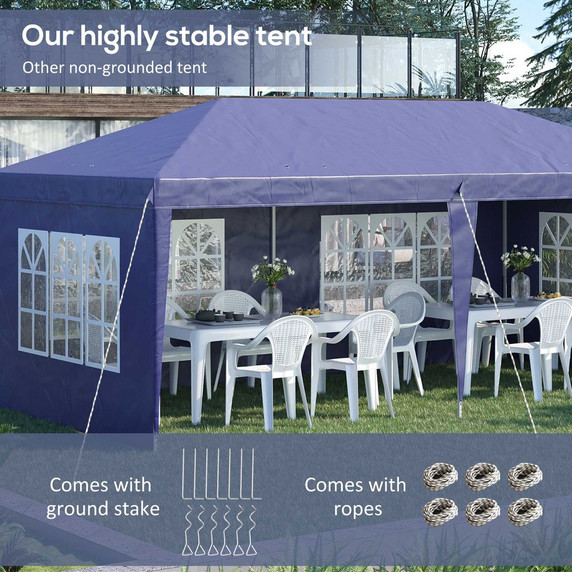 Outsunny 3 x 6m Heavy Duty Gazebo Marquee Party Tent in Blue - Spacious and Versatile Outdoor Shelter
