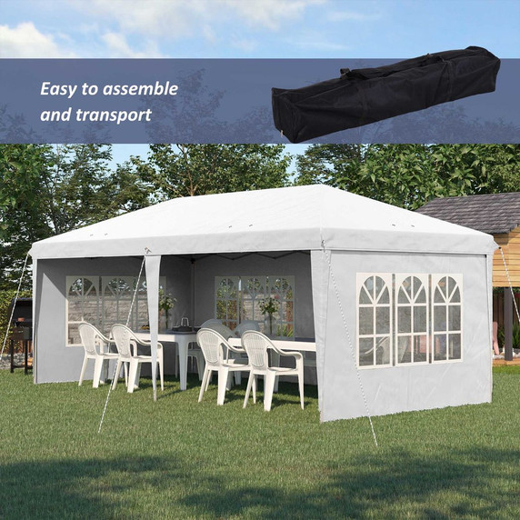 Outsunny 3 x 6m Heavy Duty Gazebo Marquee Party Tent in Classic White with Removable Walls and Steel Frame