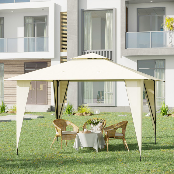 3.5x3.5m Side-Less Outdoor Canopy Tent Gazebo w/ 2-Tier Roof Steel Frame Beige