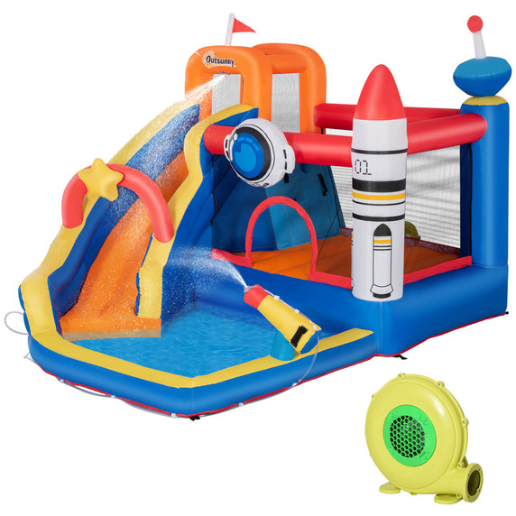 Outsunny 5-in-1 Kids Bouncy Castle with Water Slide and Trampoline - Front View