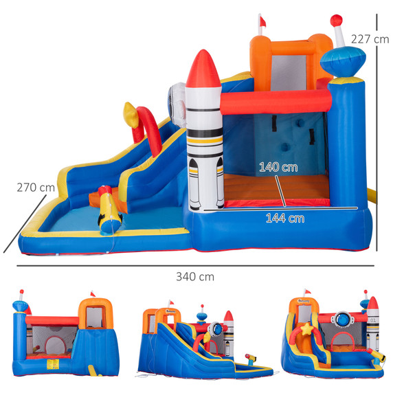 Outsunny 5-in-1 Kids Bouncy Castle with Water Slide and Trampoline