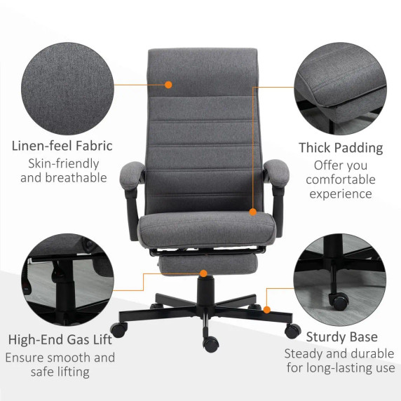 Home Office Chair High-Back Reclining Chair for Bedroom Study Living Room Grey