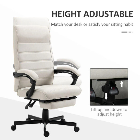 Home Office Chair High-Back Reclining Chair for Bedroom Study Living Room White