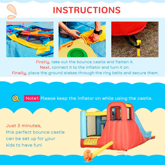Outsunny 4 in 1 Kids Bouncy Castle Slide Pool Trampoline Climbing Wall Blower