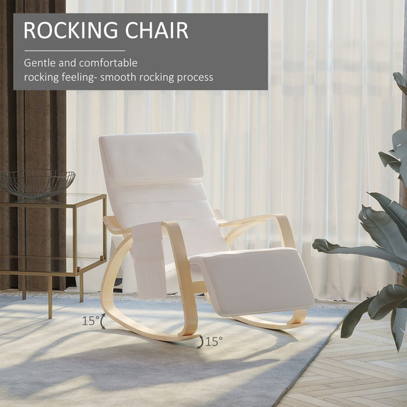 Rocking Chair Recliner Armchair with Adjustable Footrest, Cream White