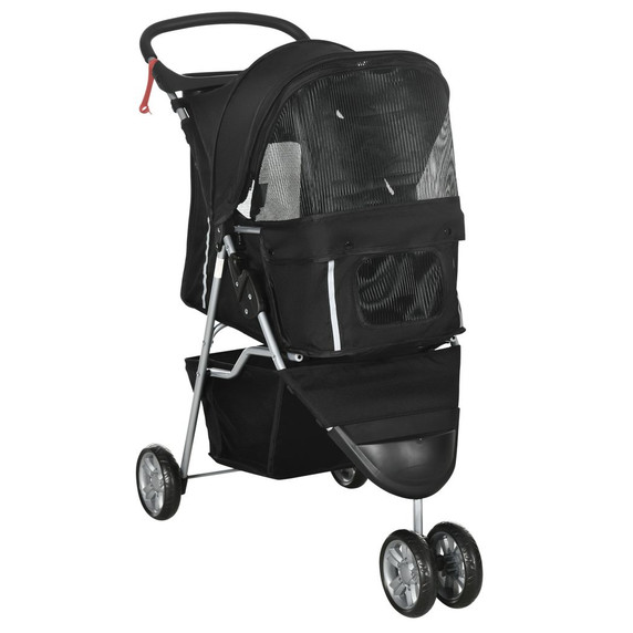 Pet Stroller Pushchair Carrier for Cat Puppy with 3 Wheels Black