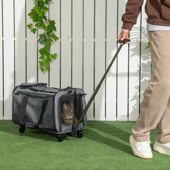 4 in 1 Pet Carrier On Wheels for Cats XS Dogs W/ Telescopic Handle, Grey