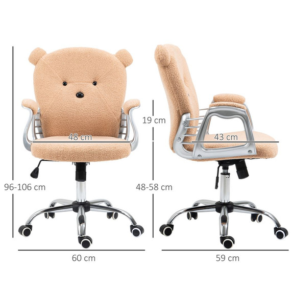 Cute Office Chair Height Adjustable Bear Shape Desk Chair w/ Arm Brown