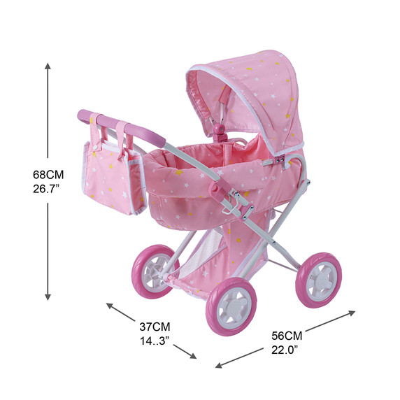 Olivia's Little World Twinkle Stars Deluxe Baby Doll Stroller Pram Pink