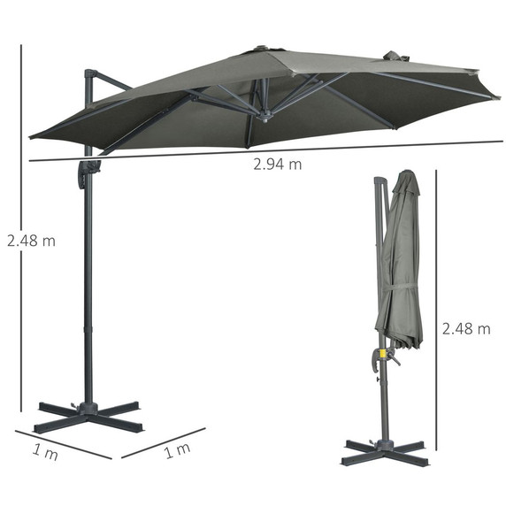 3 x 3(m) Cantilever Parasol Garden Umbrella with Cross Base Grey