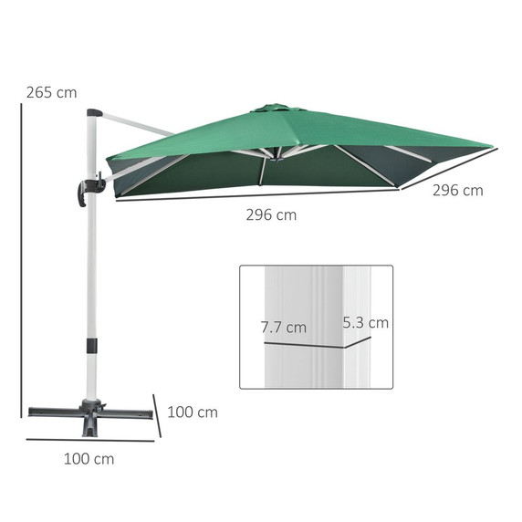 3 x 3(m) Cantilever Roma Parasol Garden Umbrella with Cross Base Green