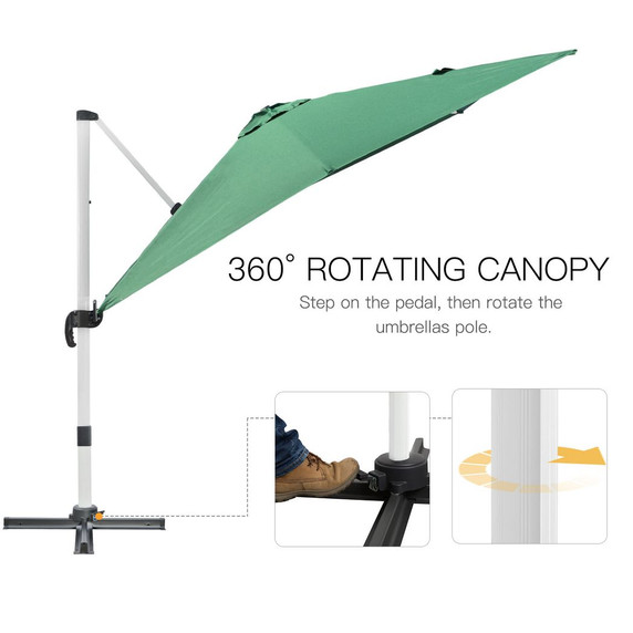 3 x 3(m) Cantilever Roma Parasol Garden Umbrella with Cross Base Green