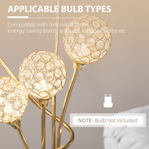 K9 Crystal Floor Lamp for Living Room, 5 Light Upright Standing Lamp, Gold