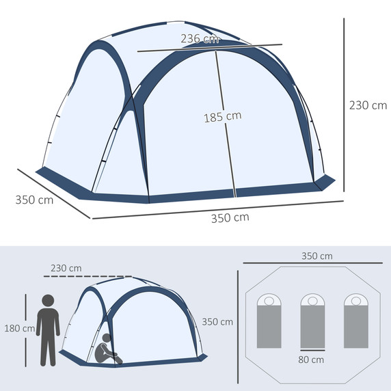 Dome Tent for 6-8 Person Camping Tent w/ Zipped Mesh Doors Lamp Hook Outsunny