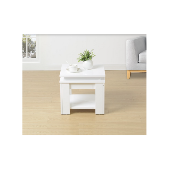 WHITE Square Side Table with BLUE LED Light - EFFULGENCE