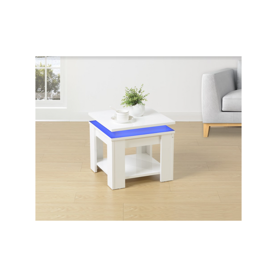 WHITE Square Side Table with BLUE LED Light - EFFULGENCE