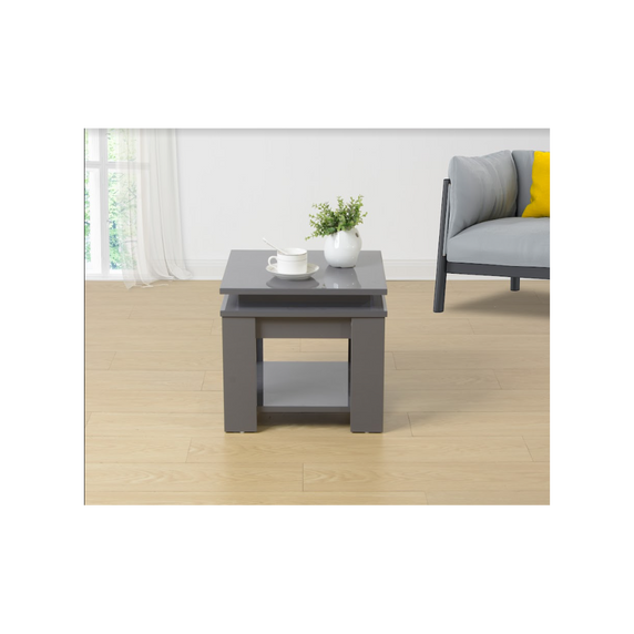 Effulgence Grey Square Side Table with Blue LED Light - Modern MDF Design - Compact 40x40x37CM Size - Battery-Powered Accent Furniture in Stylish Grey