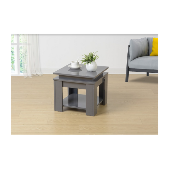 Effulgence Grey Square Side Table with Blue LED Light - Modern MDF Design - Compact 40x40x37CM Size - Battery-Powered Accent Furniture in Stylish Grey