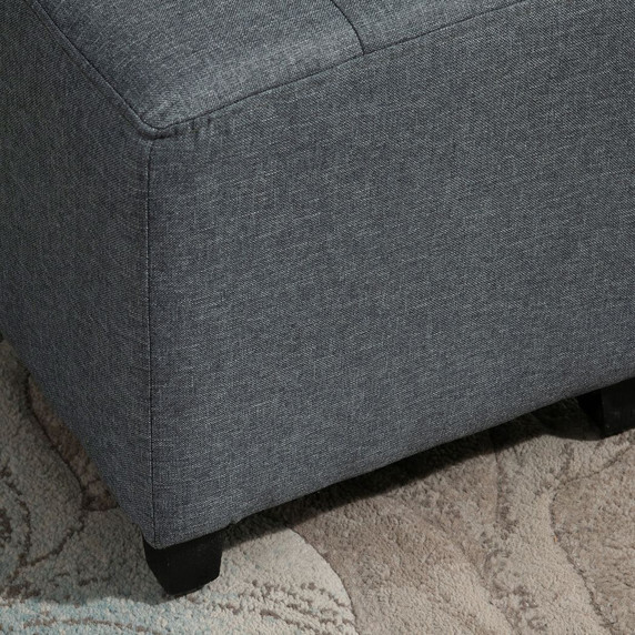 Linen-Look Square Ottoman Footstool Button Tufts Wood Frame Padding Grey