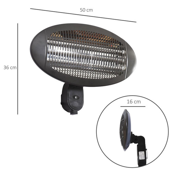 2kW Patio Heater Garden Wall Mount Electric Aluminium 3 Power Setting