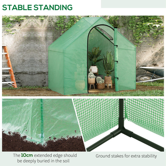 Outsunny Walk-In Portable Greenhouse Mini Grown House Steel Frame Window Green