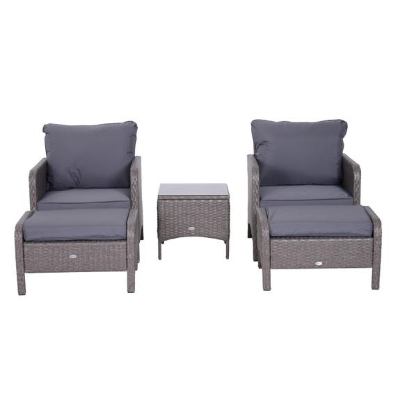  5 Pcs Rattan Furniture Set, Steel Frame-Grey