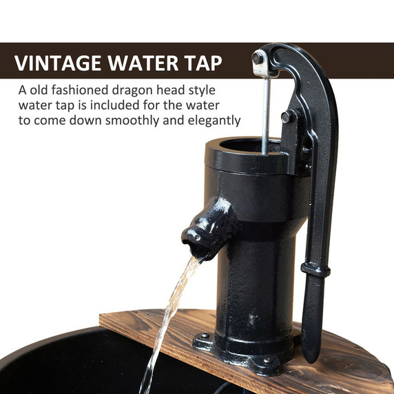 Barrel Water Fountain Garden Decorative Water Feature w/ Electric Pump