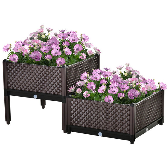 2-Piece Raised Garden Bed Planter Box for Flowers, Vegetables, Herbs