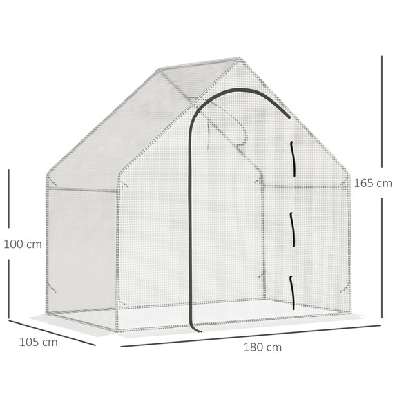 Walk-In Greenhouse Vegetable Plant Window Roll-Up 180 x 100 x 165cm, White