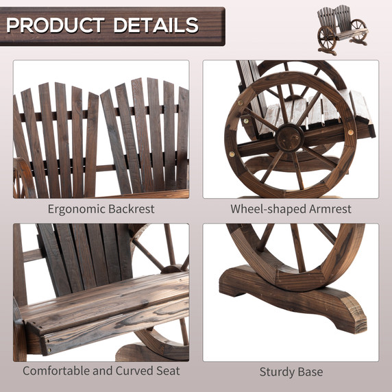 2 Seater Garden Bench w/ Wheel-Shaped Armrests Carbonized colour Outsunny