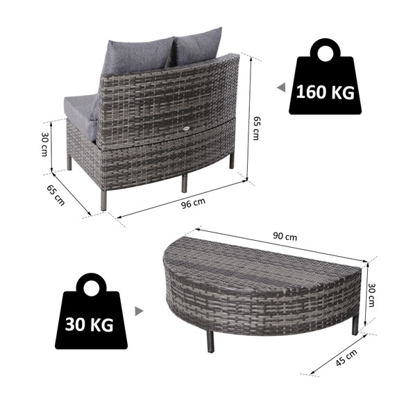  4-Seater Half Moon Shaped Rattan Outdoor Garden Furniture Set Grey