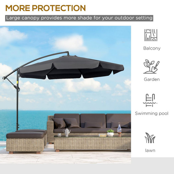 2.7m Garden Cantilever Banana Parasol Sun Shade w/ Crank, Black