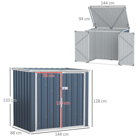 2-Bin Steel Rubbish Storage Shed w/ Double Locking Doors Outsunny