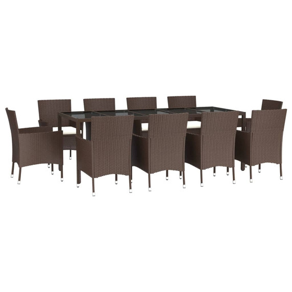 11 Piece Garden Dining Set with Cushions Brown Poly Rattan