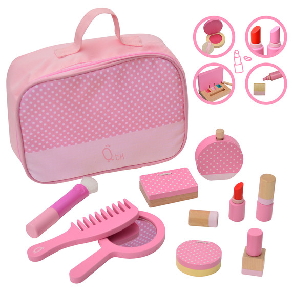 Wooden Vanity Set Makeup Kit with 10 Accessories Pink