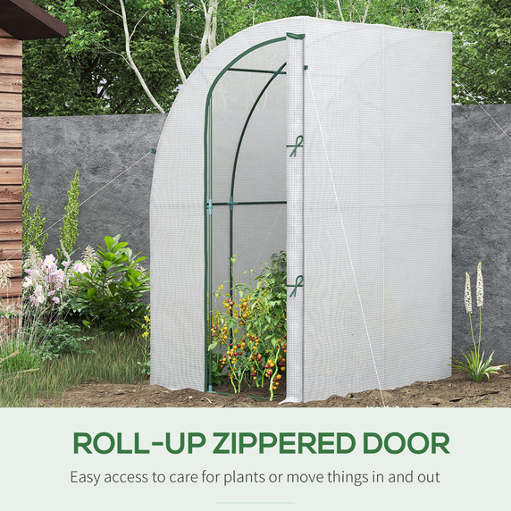 Outsunny Walk-In Lean to Wall Greenhouse w/ Zippered Door 143x118x212cm, White