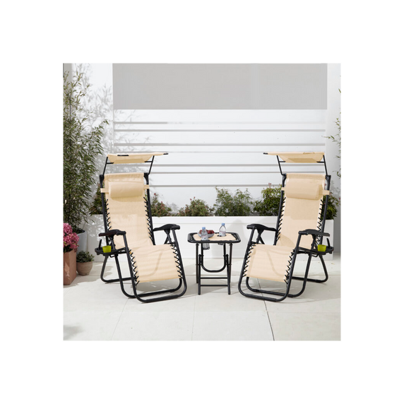 Neo Beige Folding Portable Zero Gravity Chairs and Table Set