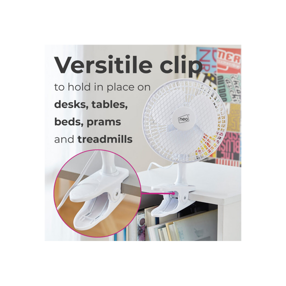 Neo Mini Clip Base Mount Desk Fan - White