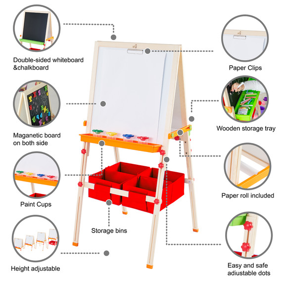 Kids Easel Chalkboard Blackboard Whiteboard Adjustable Height