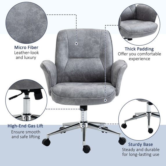 Swivel Computer Office Chair Mid Back Desk Chair for Home, Light Grey